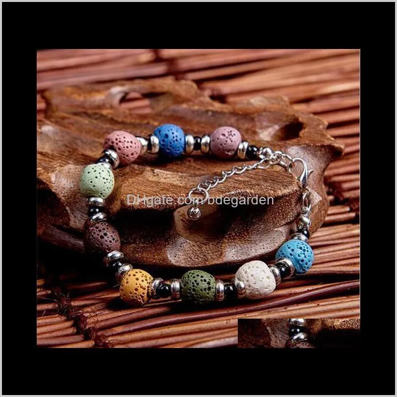 fashion bohemian lava stone multicolor bracelets bangles for women jewelry silver plated essential oil diffuser bracelet ps1502