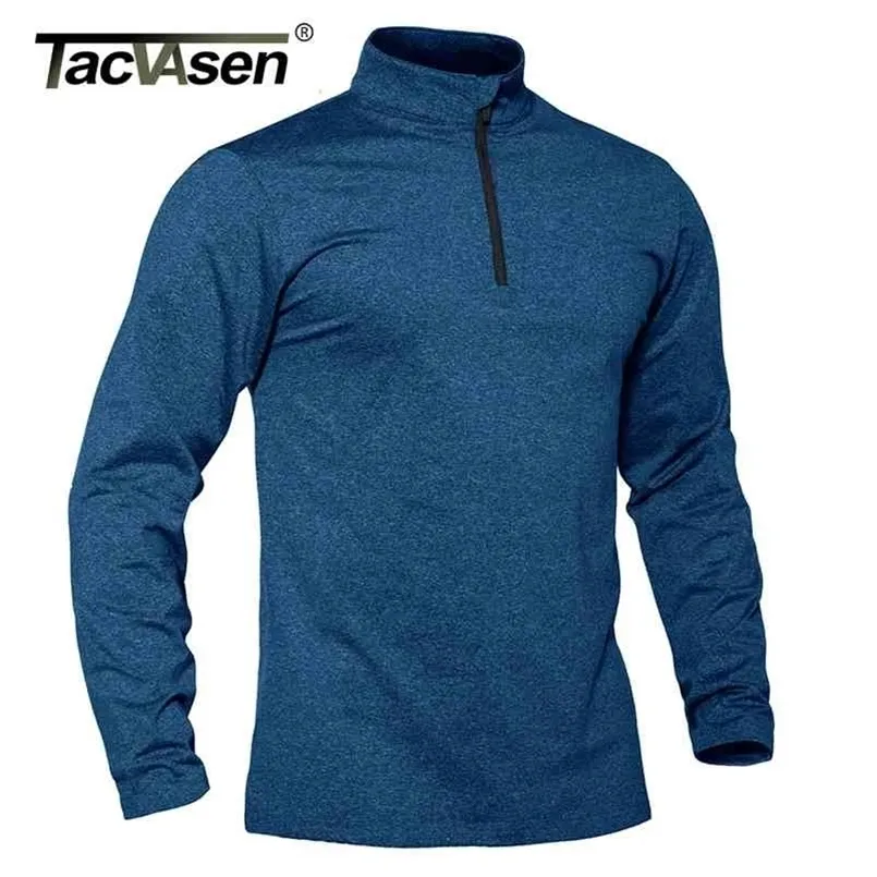 TACVASEN printemps/automne pull de sport thermique hommes 1/4 fermeture éclair hauts respirant Gym course t-shirt pull homme vêtements de sport 210716