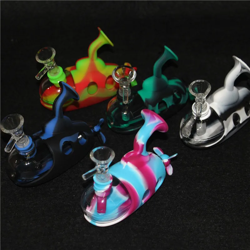 hookahs 4.9" submarine smoking hand pipe bongs silicone Spoon Pipes 125mm 53mm portable glass nectar