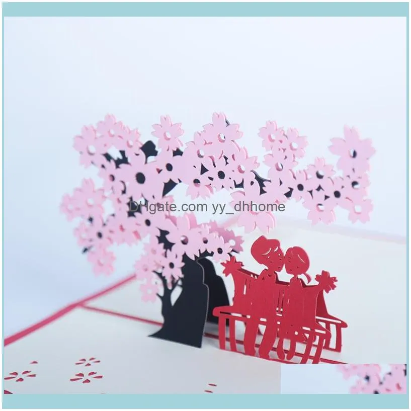 3D Laser Cut Handmade Sakura Lover Couple Paper Invitation Greeting Cards PostCard Anniversary Valentine`s Day Wedding Gift1