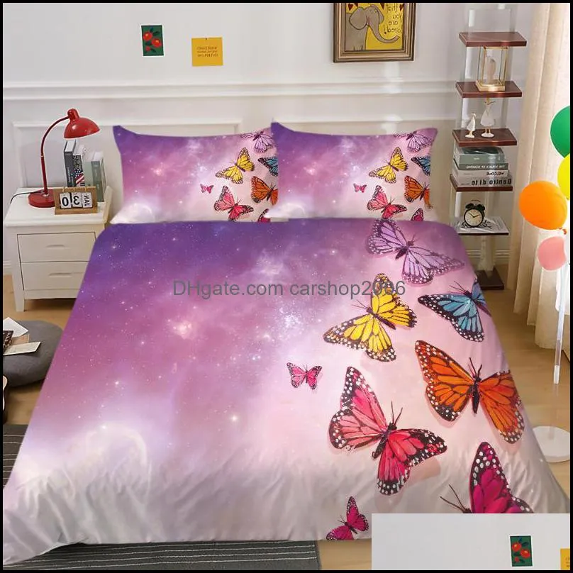 Bedding Sets 3D Set Luxury Duvet Cover Butterfly Printed King Queen Full Double Single Size Boys Girls Creative Bed Gift Home Textile