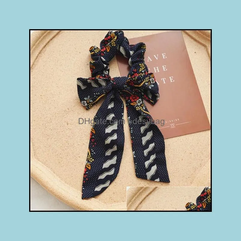 korean Style Floral Hair Ribbon Woman Bowknot Flower Hair Ties Scrunchies Girls Elastic Hairband Hair Accessories