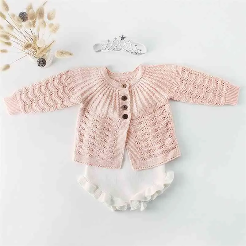 0-2yrs baby girl stroje ubrania zestaw urodzony dzianina płaszcz + pajacyki garnitur wiosna jesień dziecięce ubrania 210521