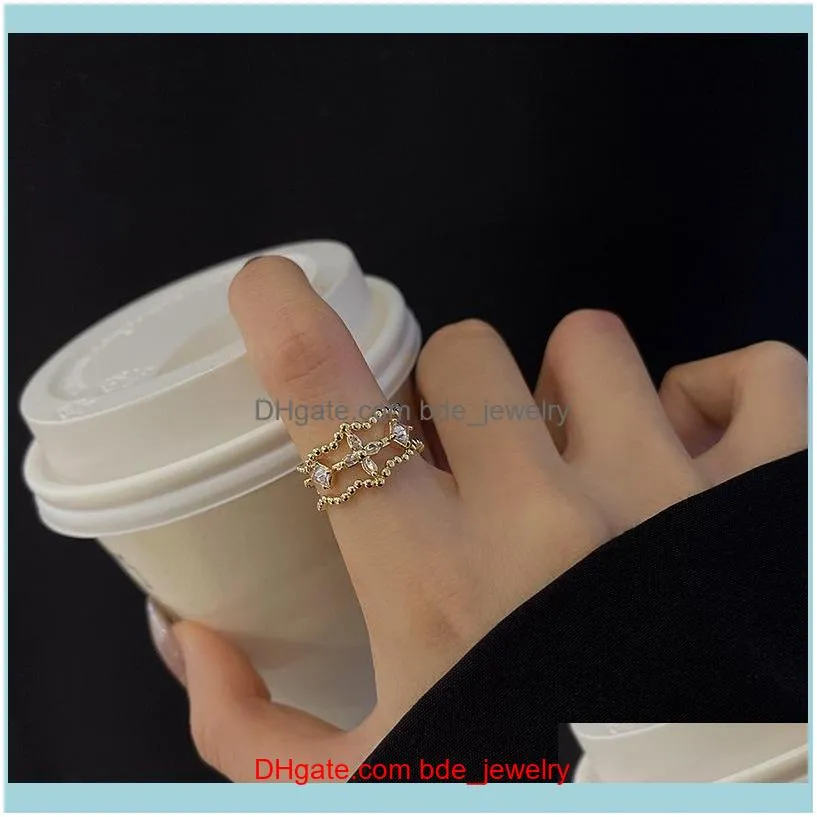 Wedding Rings The Listing Jewelry Genuine Korean Fashion Geometric Flower Women`s Simple Hollow Double Finger Zircon Ring For Girls