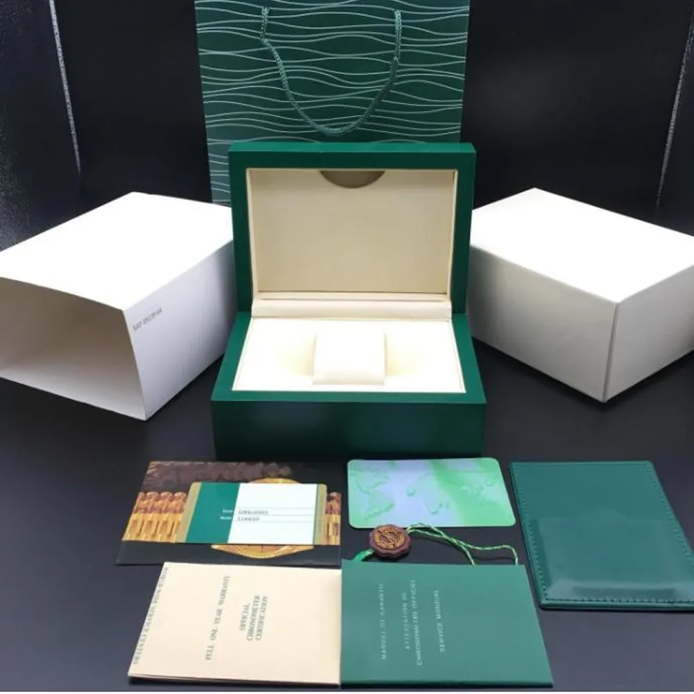 Boîte de montre vert foncé de qualité coffret cadeau pour Rolex Box Montres Livret Étiquettes de cartes et papiers en anglais Boîtes de montres suisses Top 204P