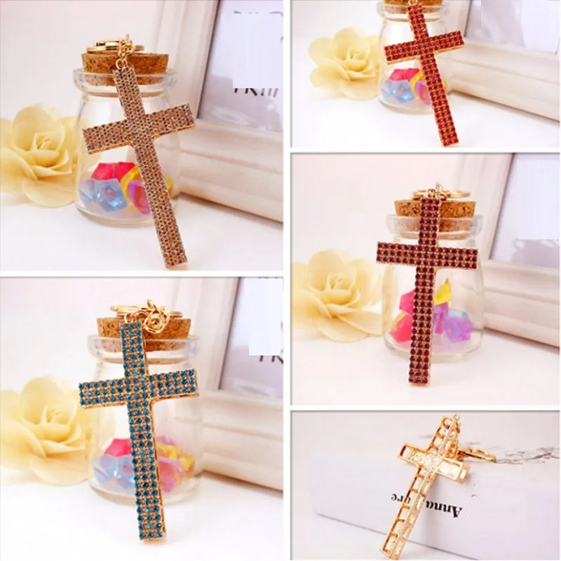 Moda Cruz Chaveiro Metal Chaveiro Rhinestone Cristal Cross Quadro Chaveiro Presente Chaveiro