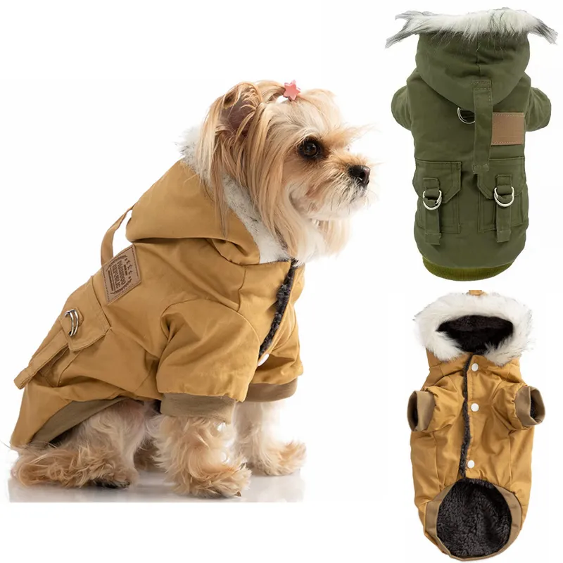 Cappotto per cani Giacca con cappuccio per animali domestici Abbigliamento per cani Gilet scozzese caldo Inverno Freddo Animali domestici Giacche da esterno per cani di taglia piccola e media Colletto di pelliccia, giallo, S, A205