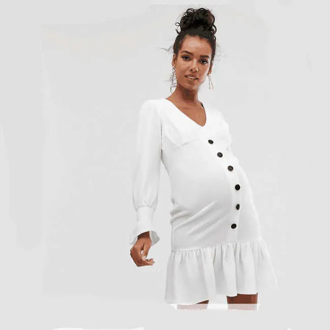 Casual Sexy Maternity Dresses Retro Ruffles Pregnancy Dress Autumn Long Sleeve Maternity Clothes For Pregnant Women Photography (1)