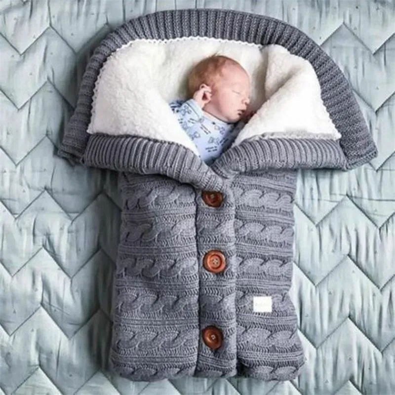 Born bébé emmaillotage poussette enveloppes hiver chaud sac de couchage infantile bouton tricot lange d'emmaillotage enfant en bas âge couverture sacs couvertures