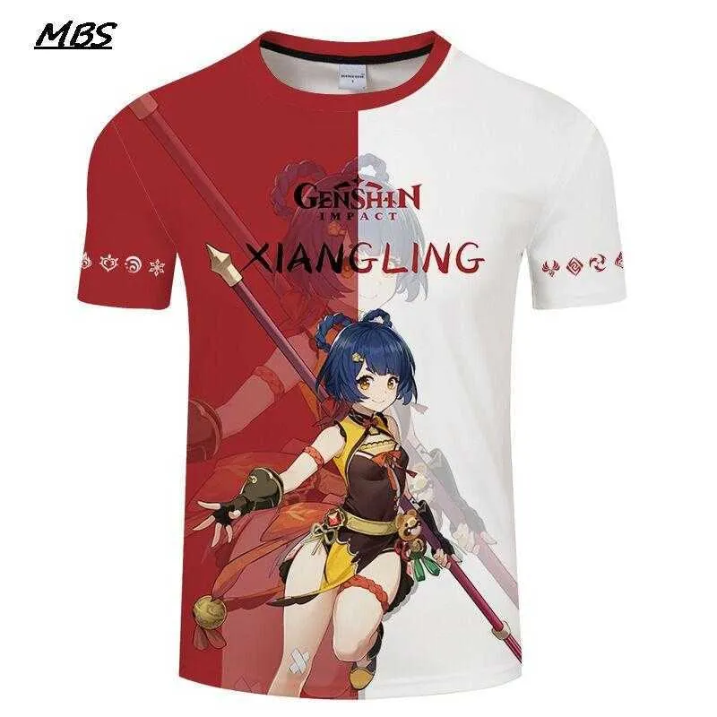 Jeu populaire Genshin Impact Hommes / Femmes D'été T-shirt De Mode Anime À Manches Courtes Tops Harajuku Garçons Filles Clohtes Streetwear Tees Y0901