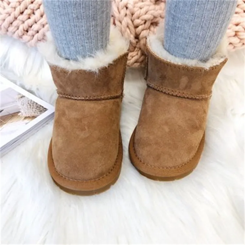 Boddler Winter Buty Dziecko Prawdziwej Skóry Buty śniegu Kocioskin Obuwie z prawdziwymi naturalnymi owczymi futro dziewcząt chłopców nart noszą 211022