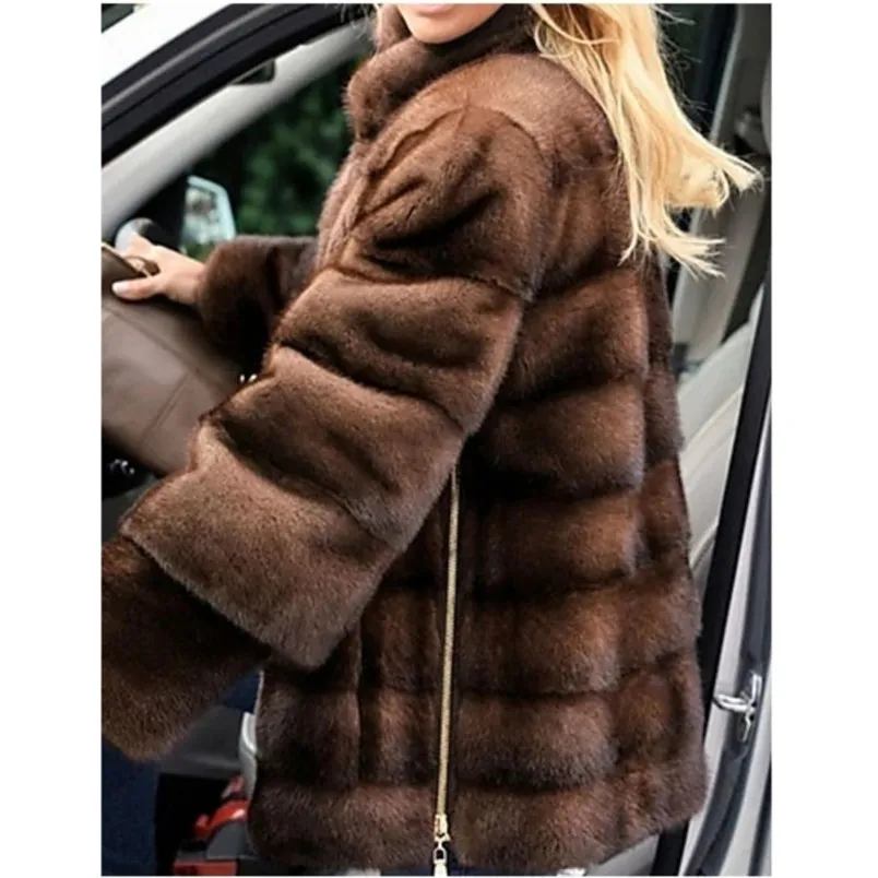 New Haining Fur Imitation Vest Lady's Medium Long Women's Brown Coat 211207