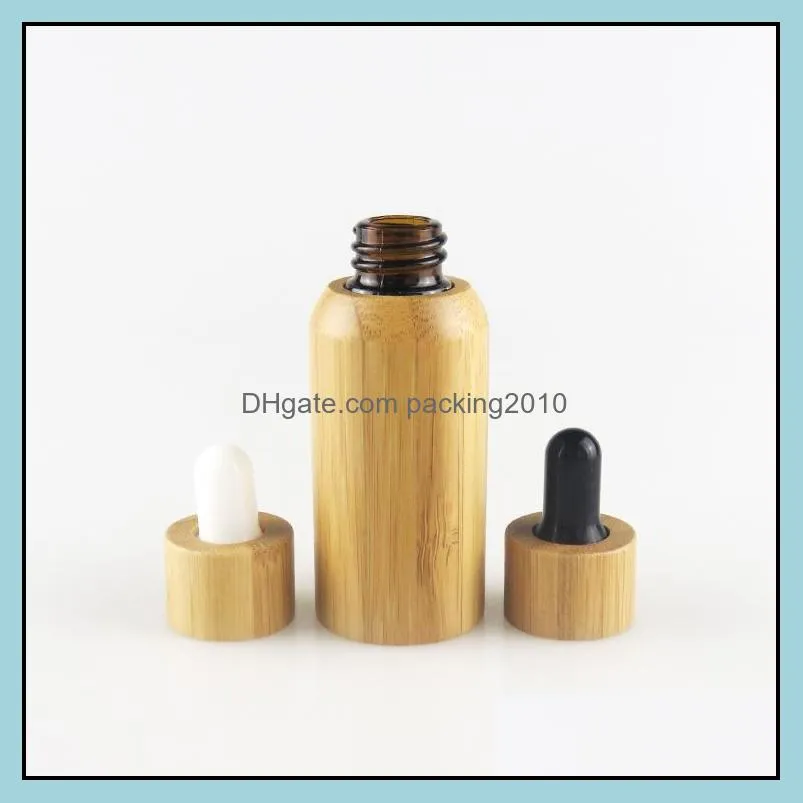 30ml 50ml bamboo shell empty Refillable essential oil Bamboo Dropper Bottle With Pipettes cosmetic bottle jar 50pc