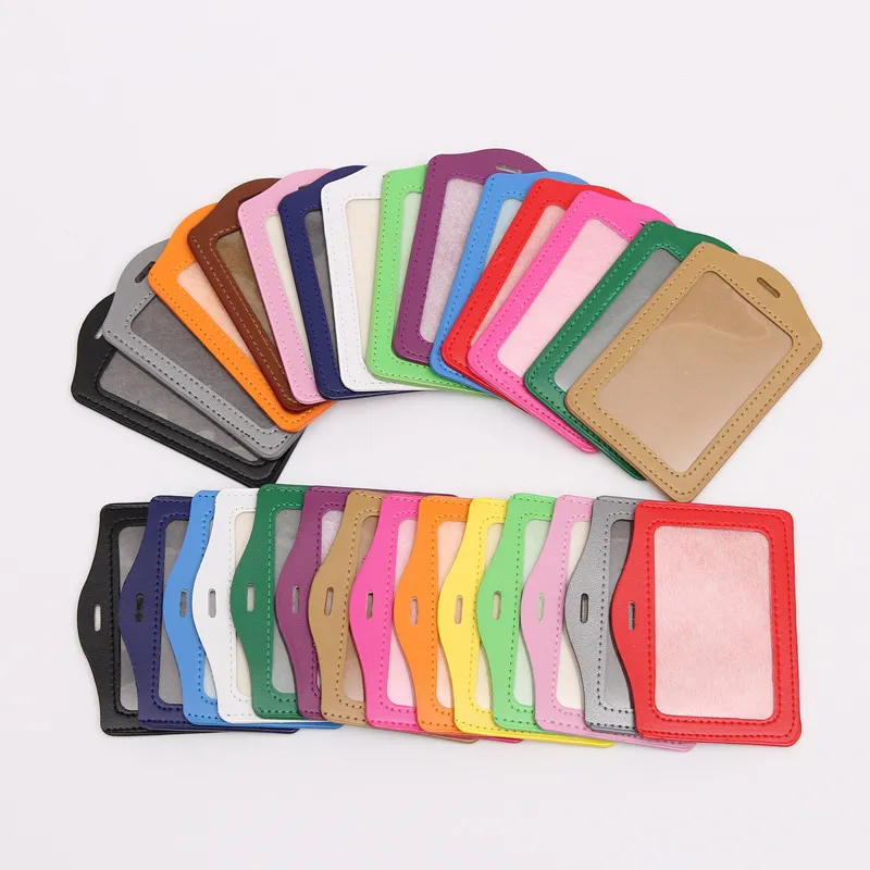 PU Leather Card Holder Men Business Badge Card Case Women Employee Transparent Card Cover Student Lanyard ID Name wholesale multi colors