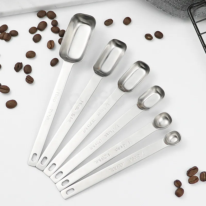 Cuillère à mesurer en acier inoxydable Outils à long manche Grains de café Lait en poudre Cuillères à mesurer Cuisine Cuisson Outil de mesure portable BH6156 WLY