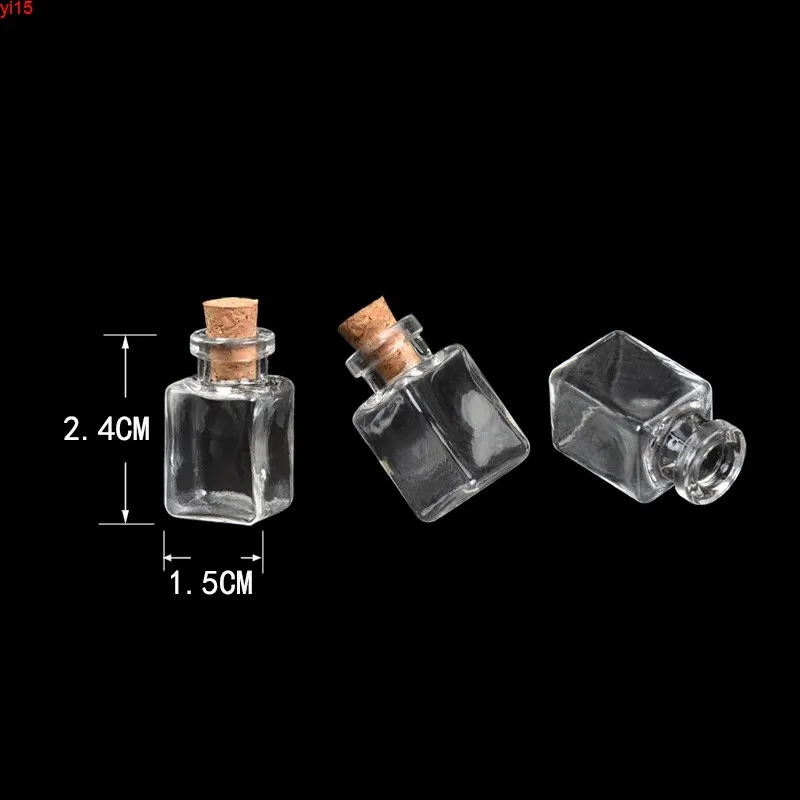 Mini Glass Bottles Pendants Rectangle Transparent With Cork Littles Jars For Gift 100pcs/lot good qty