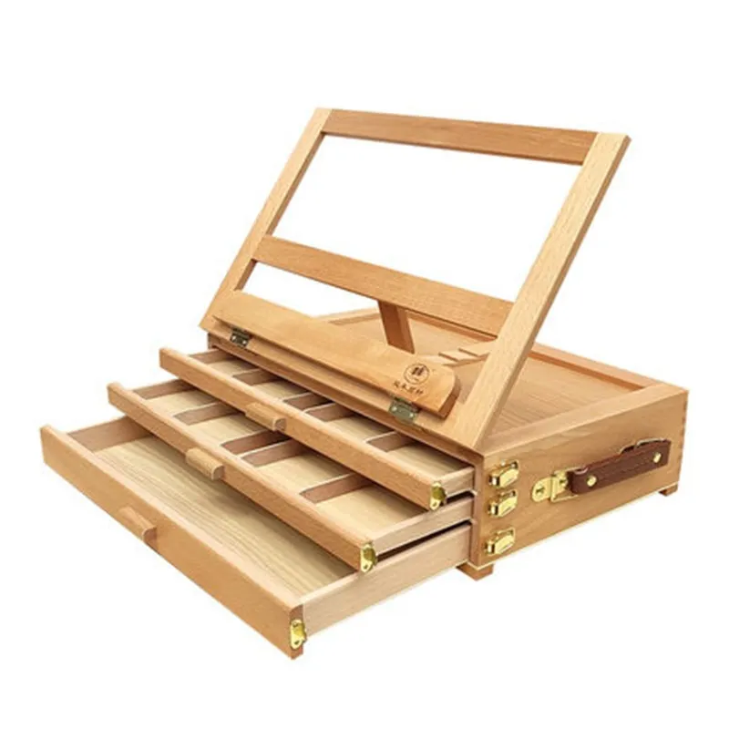 Art Adjustable Artist Beech Wooden Tabletop Sketch Box Easel 3-Drawer Portable 489 V2