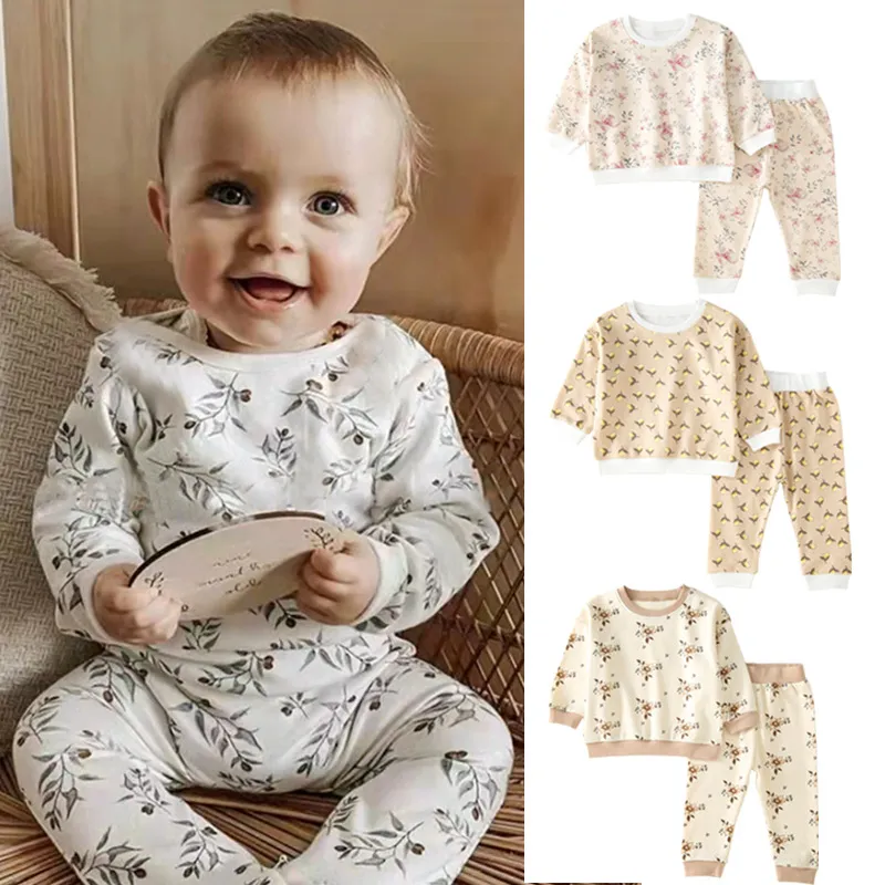 Baby-Kleidungsset, langärmelig, mit Blumenmuster bedruckt, Sweatshirts, Oberteile, Hosen, 2-teilig, Outfit für 0–24 Monate, Neugeborene, Kleinkinder, Kleinkinder, luxuriöses Baby, Mädchen, Herbst