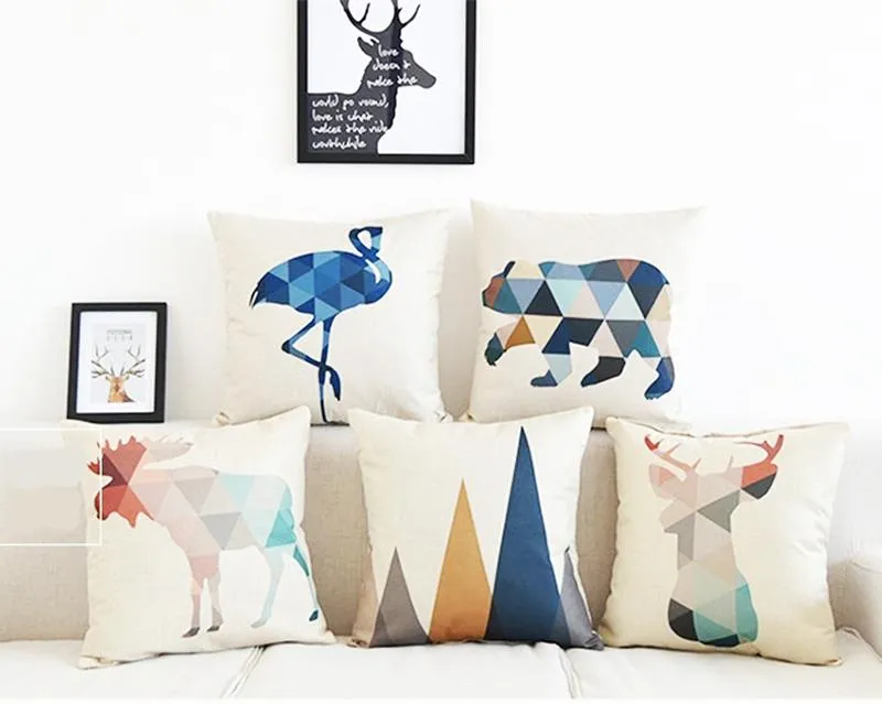 Yastık/dekoratif yastık ev dekoru geometrik hayvanlar kasa yastık kapağı atma dekoratif kanepe pamuk keten yastık 45x45