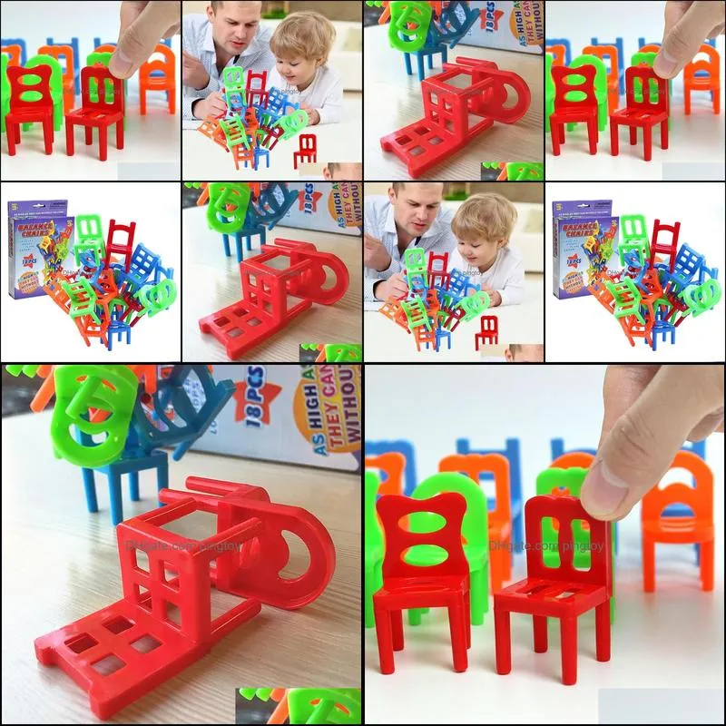 18PCS Plastic Balance Toy Stacking Chairs Desk Play Game Toys Parent Child Interactive Party Game Toys Doll Accessories