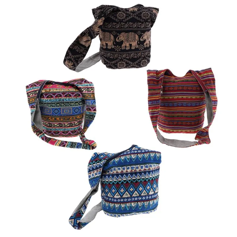 Sacos de armazenamento destacados hippie de boêmio Bolsa de crossbody algodão hobo sling de zíper à mão Messenger ombro para viagens de viagem