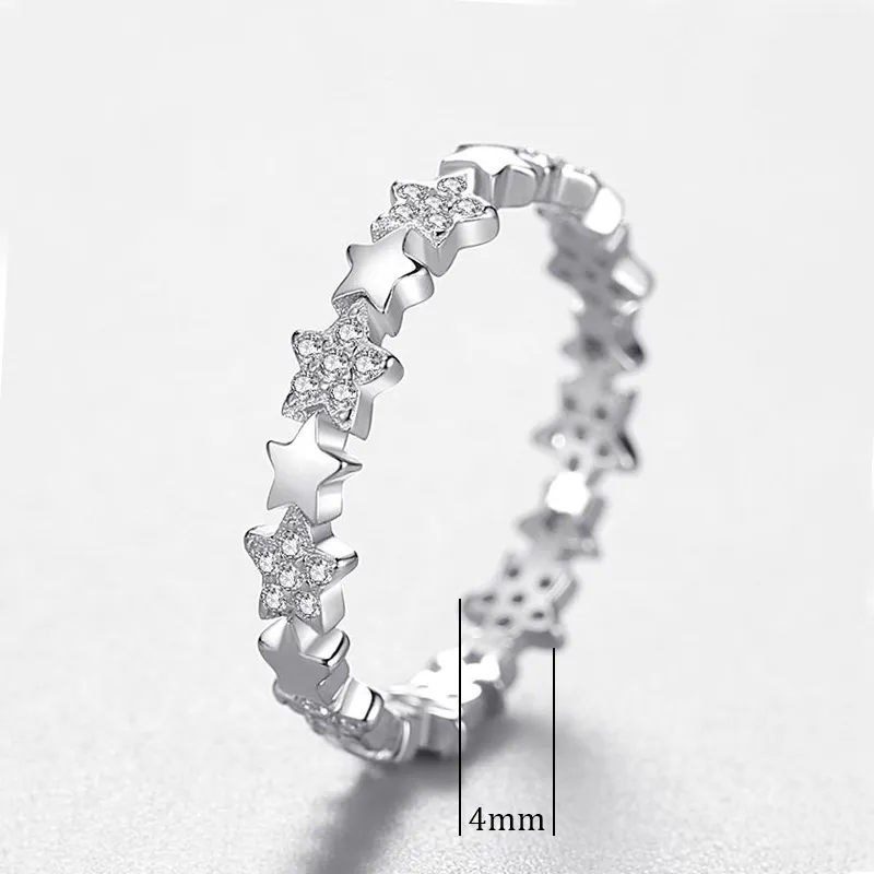 Anello a stella in argento sterling 925 intarsiato con pietra CZ, delicato impilabile, promessa di matrimonio, anelli per l'eternità per le donne, ragazze279B
