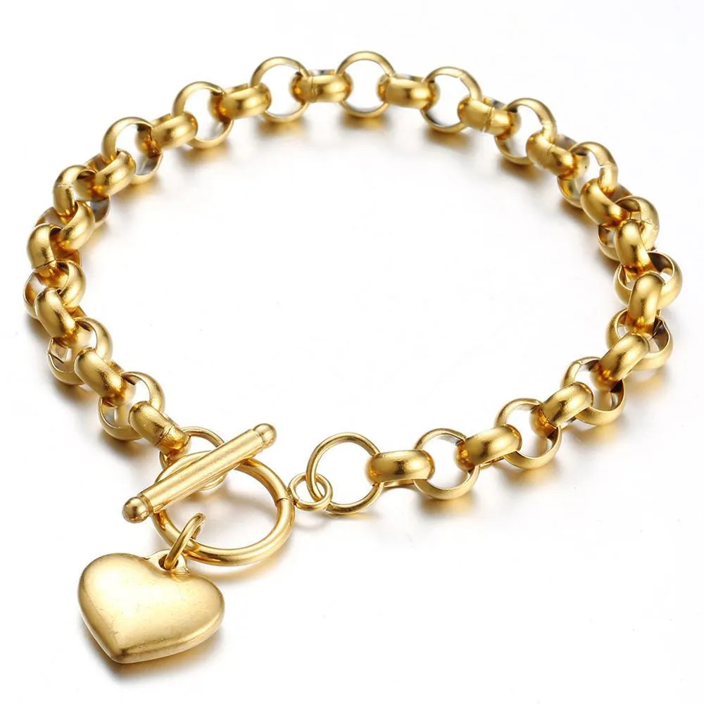 Kpop Herz Charm Armband Ganze Braclet Gold Silber Farbe Edelstahl Kette Armbänder Frauen Schmuck weibliche 2020