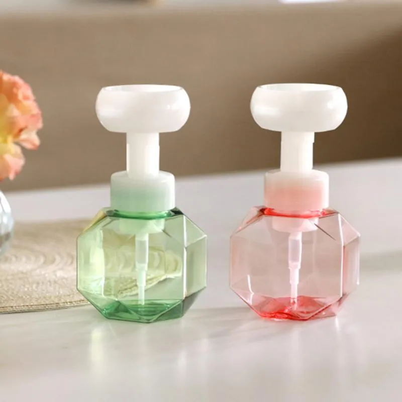 Liquid Soap Dispenser 300ML Flower Shape Sparkling Bottle Foam Foaming Pump Empty Plastic Clear Shower Gel