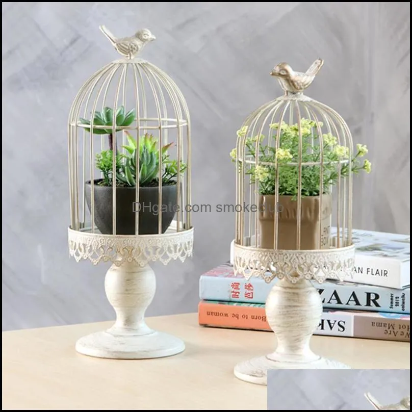 Candle Holders Iron Retro White Bird Cage Holder Creative Candlelight Stick Dinner Party Home Decor Wedding Adornment