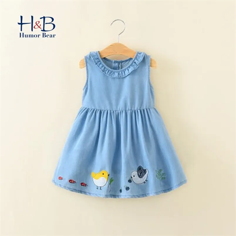 Denim Summer Kids Clothing Cotton Cartoon Girls Dresses Lovely Children Blue Party Toddler Princess 210611