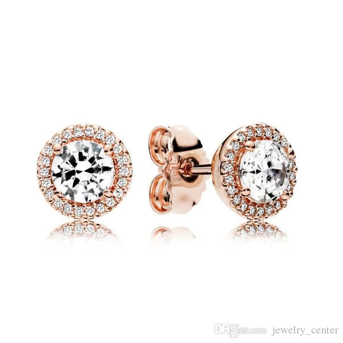 Brincos de elegância clássica em ouro rosa 18K genuínos, caixa original para Pandora, prata esterlina 925, brincos de designer de luxo redondos com brilho