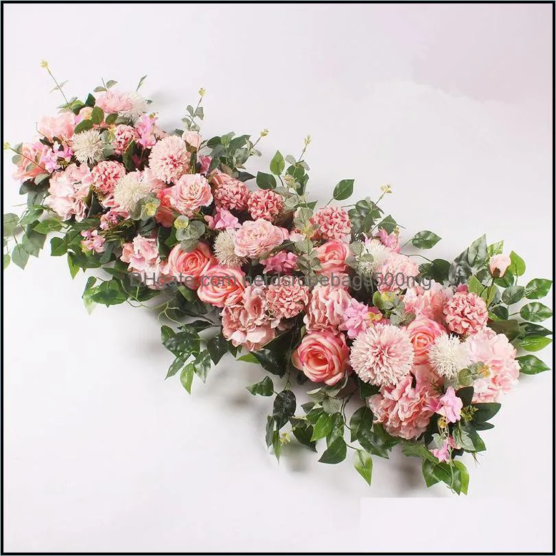 Wreńki świąteczne imprezowe domowe ogrodowe kwiaty dekoracyjne 100 cm DIY Wedding Flower Mursement Supplies Jedwabne piwonie Rose Artificial Row d d.