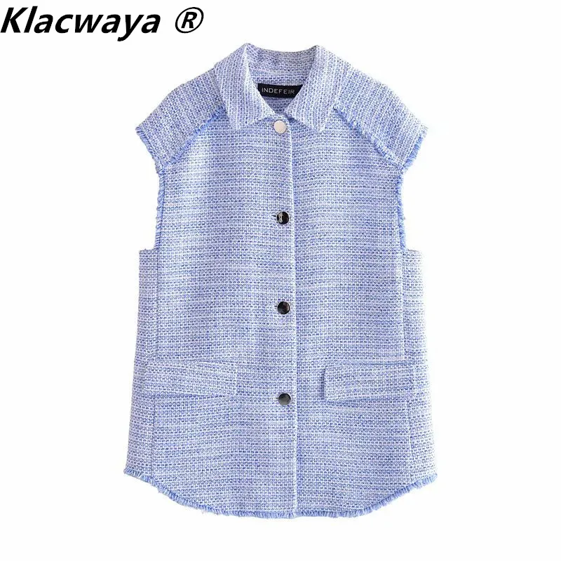 Vrouwen Gestructureerde Gilets Zomer Mode Ruwe Cut Rand Mouwloze Single Breasted Vest Casual Lange Tops Bovenkleding Vrouwelijke 210521