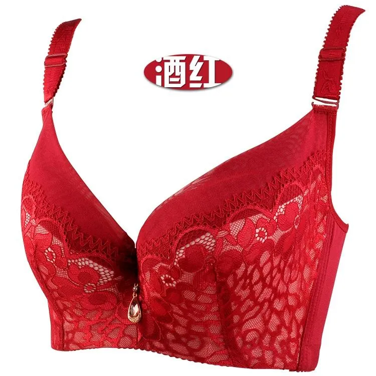 Nessayoo Wide shoulder straps and comfortable full cup B C D cup brassiere  40 42 44D Sexy lace bra Red Black BeigeThin underwear - AliExpress