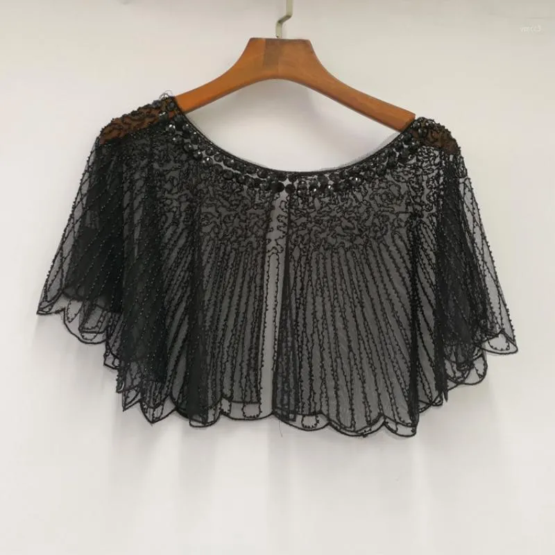 Lenços de lenços vintage feminino 1920 Shawl Paisley listrado Art Deco Black Cape Bolero Flapper Cover