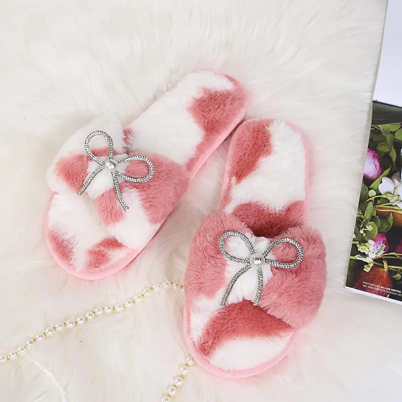 Slippers inverno sapatos femininos peludo peludo fundo antiderrapante de lã antiderrapante moda