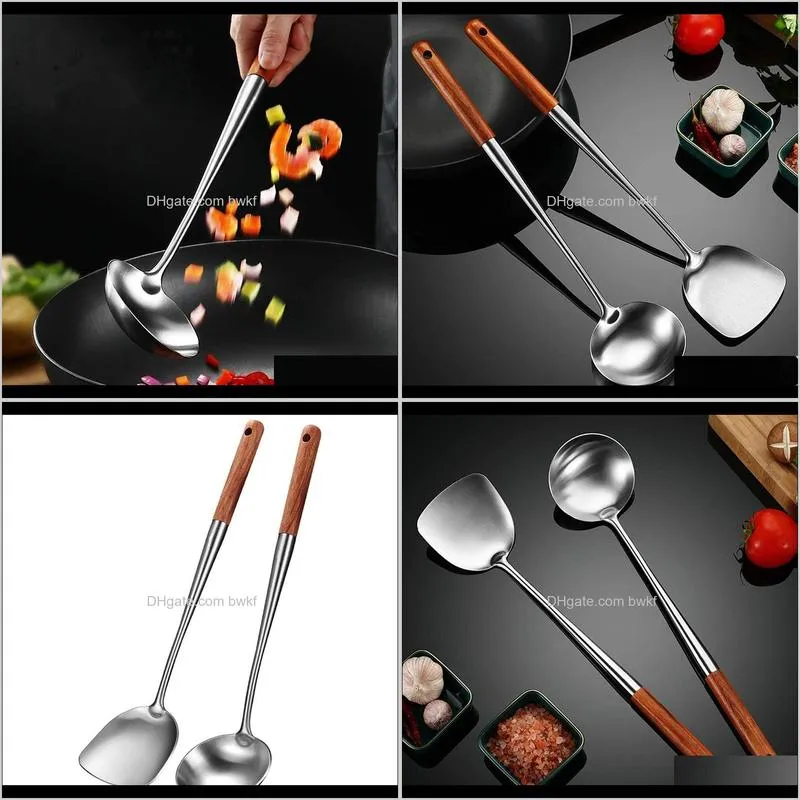 2pcs kitchen wok spatula and ladle tool set 17 inches spatula for wok stainless steel wok spatula kitchen bar tools