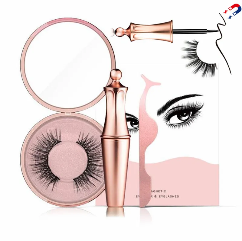 Ensemble d'eye-liner liquide pour cils magnétiques 1 paire de faux cils avec pince à épiler miroir de maquillage 5 aimants pour cils 3D réutilisables sans colle 10 ensembles