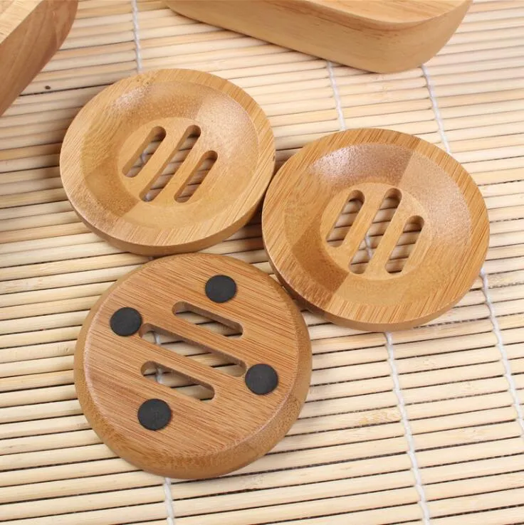 Rund bambu tvålrätt Miljövänlig naturlig handgjord låda mini badrumshållare 8cm