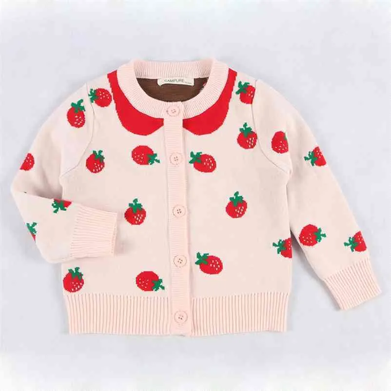 Chaqueta de punto con estampado de fresa para bebés y niñas, ropa para niños, manga larga, tejida para niños 210521
