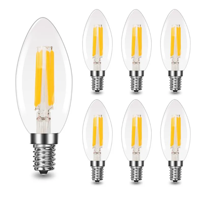 レトロスタイルのLEDフィラメント電球C35-4Wキャンドルライト、E12ネジベース、柔らかい白2700K、Edison 40Wの同等の、6パック電球