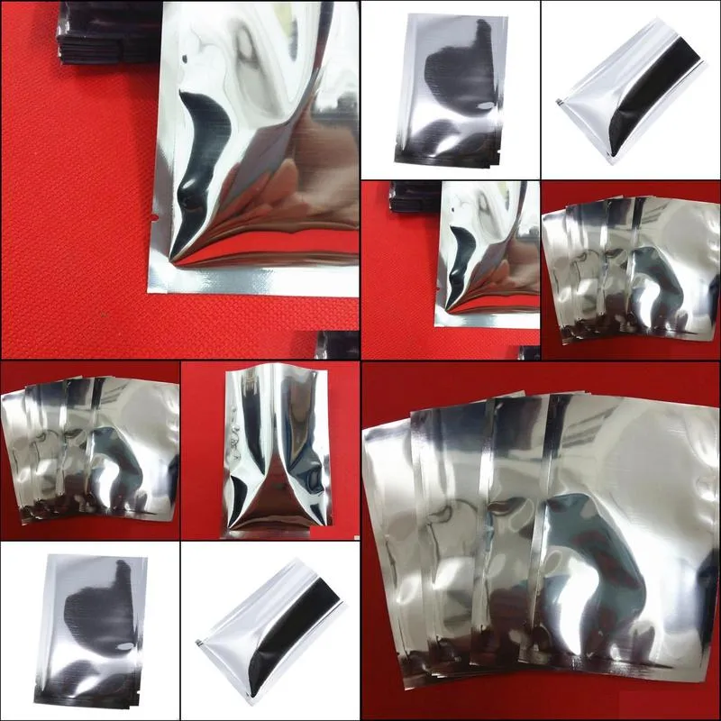 500Pcs/lot Open Top Silver Aluminium Foil Bags Heat Seal Vacuum Pouches Bag Dried Food Coffee Powder Storage Mylar Foil Package Pack