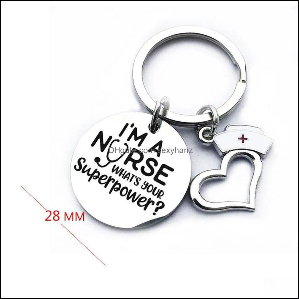 Stainless Steel BAND Nurse Keychain I`m A Stethoscope Keyring Heart-Shaped Pendant Student Gift Jewelry Accessory