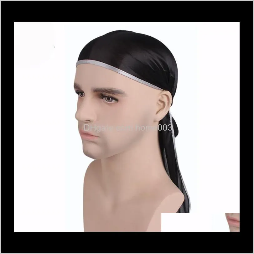 new fashion men`s satin durags bandanna turban wigs men silky durag headwear headband pirate hat hair accessories b395