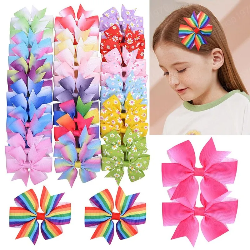 3.2inch Baby Girls Colorful Bow Hairclips Barrettes Hair Accessories Sweet Cute Hairpin Headbands Infant Toddler Headwear Clip for Chil