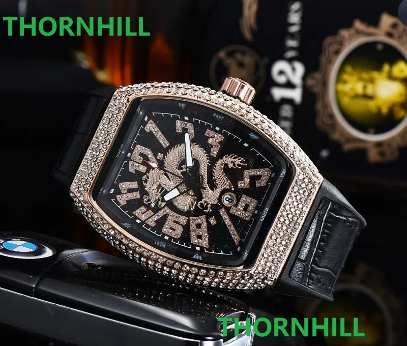 Orologi da uomo con diamanti, scheletro di drago, orologi da polso, orologio in pelle, montre de luxe in vetro zaffiro super luminoso