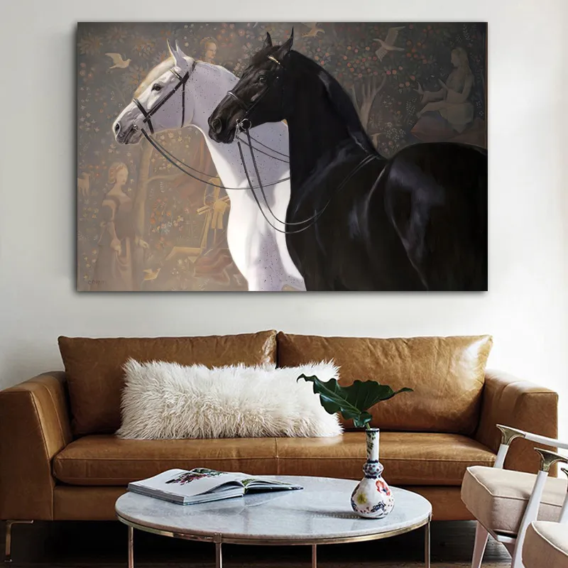 Poster di cavalli arabi Poster su tela Stampe di animali Immagini di arte della parete vintage per soggiorno Decorazioni per la casa Decorazione per interni
