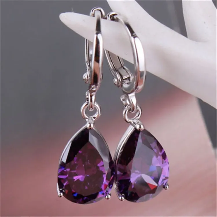 Crystal Women Dangle Earrings Sterling Silver Geometric Rhinestone Zirconia Cubic Drop Pendant Designer Jewelry Valentine`s Day Teardrop Gemstone Chandelier