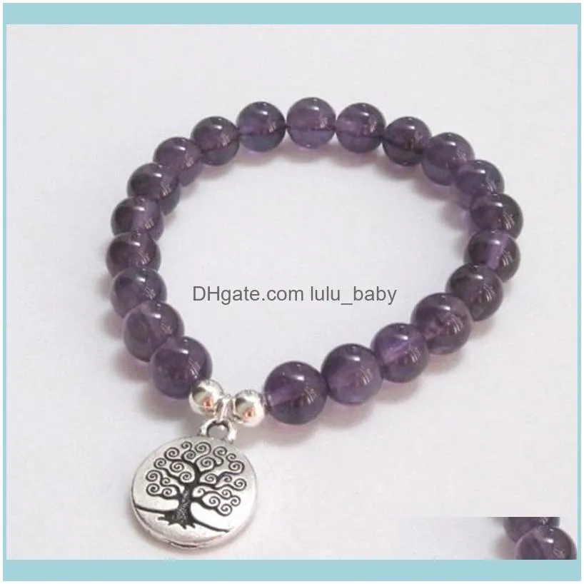 Charm Bracelets Tree Of Life Bracelet Men 8mm Amethysts Beads Beaded Energy Healing Stone Wrist Mala Jewelry Women1