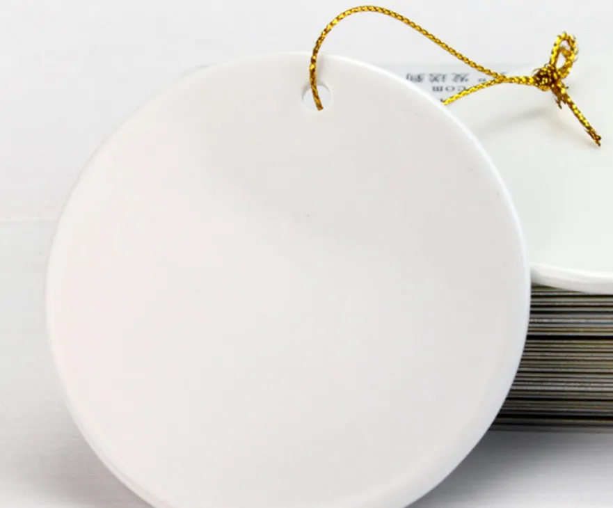 Enfeites de natal em cerâmica 3 polegadas de 3 polegadas de impressão personalizada círculo redondo árvore de estrela belling coração oval branco sublimação em branco Decorações de natal presentes Dh98